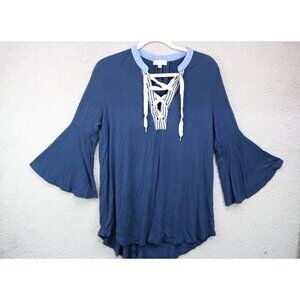 Umgee Long Belled Sleeve Lace-Up Tunic-Size Medium-Boho